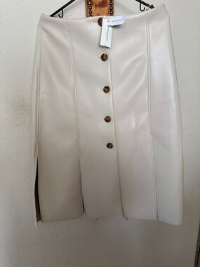 Banana Republic Cream Faux Leather Button-Front Pencil Skirt
